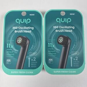 Quip 360 Oscillating Soft Black 2 Toothbrush Compact Heads Refill Lot Of 2
